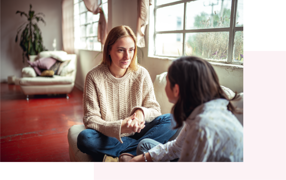 photo of two people having a conversation