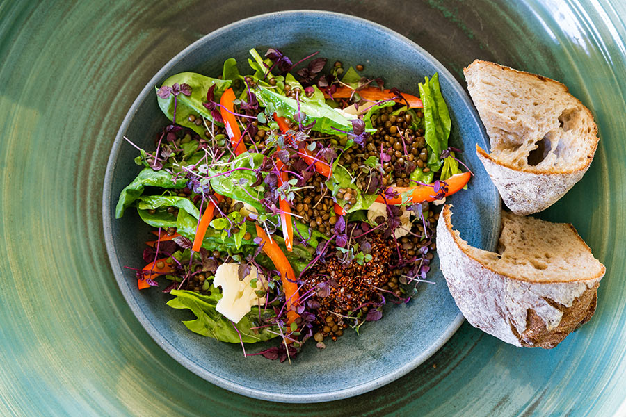 Salad with bread on the side